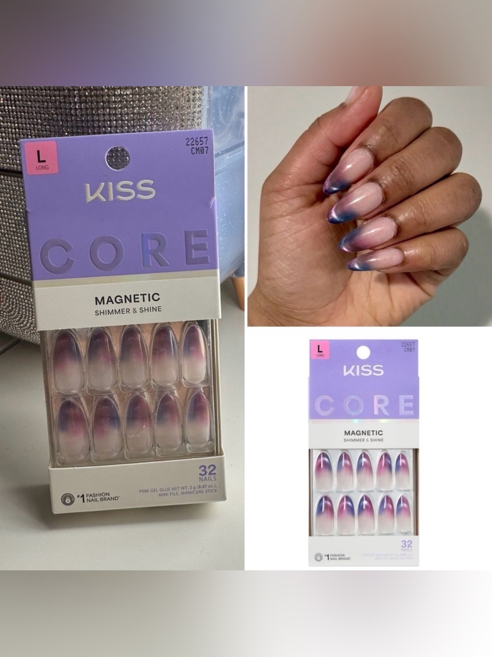 3/$15 KISS CORE Magnetic Press On Nails “Twinkling Stars” Purple Long Round